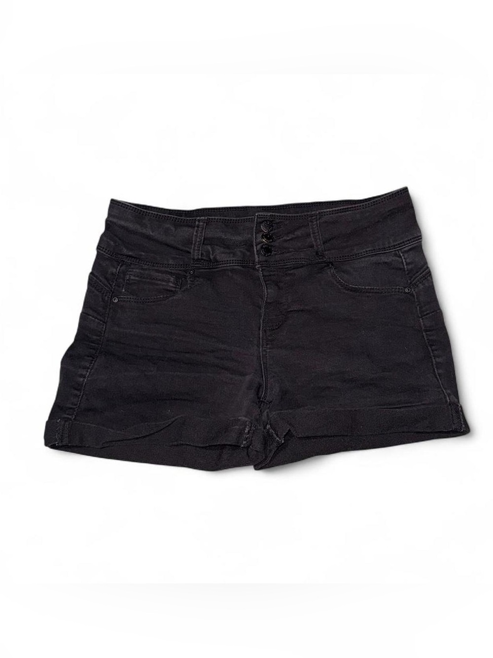 Wax Jean Black High-Waist Triple-Button Denim Shorts